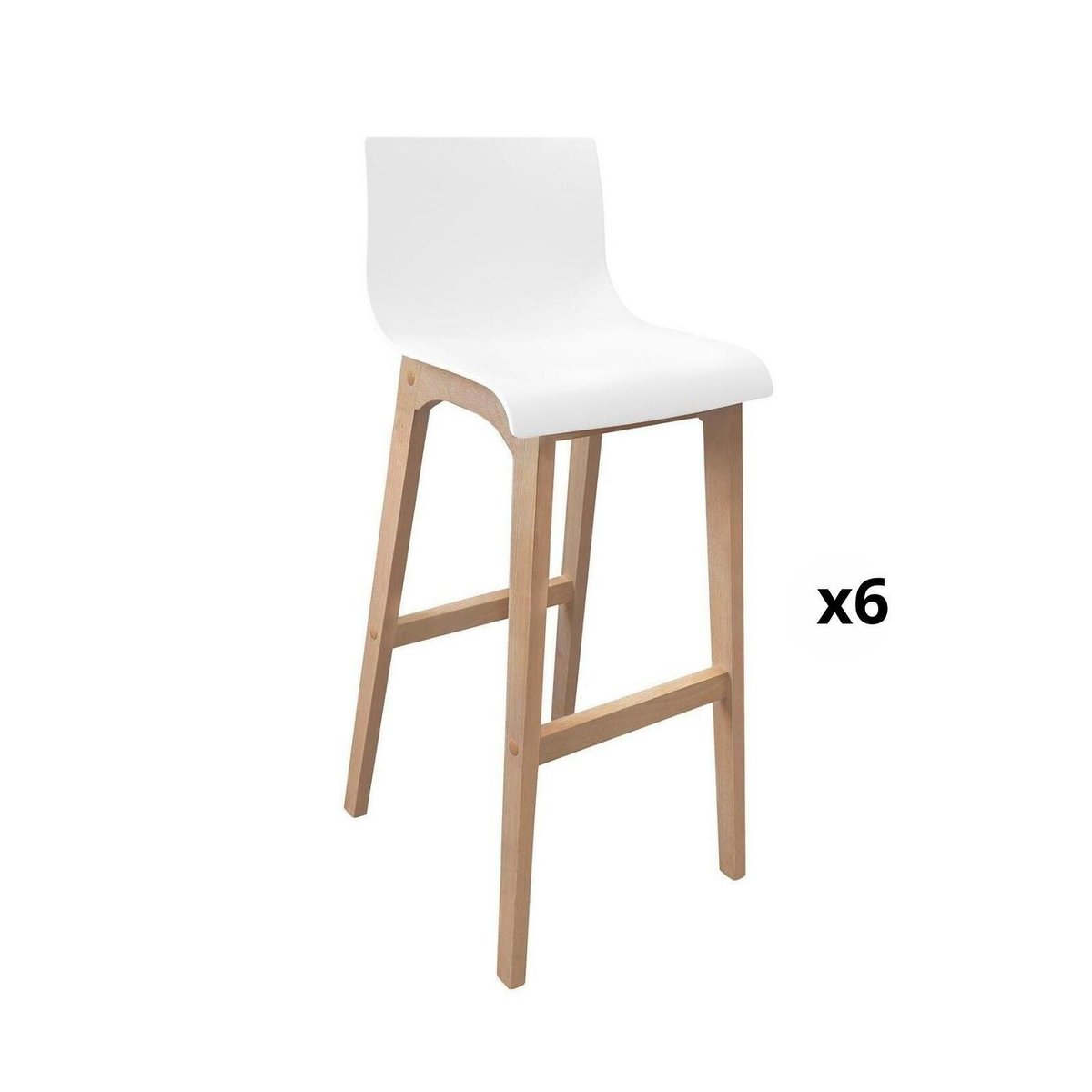 Lot de tabourets de bar en chêne et assise plastique blanche 75cm TANNA|Lot de 6 | Lot de 6 blanc, MOB IN