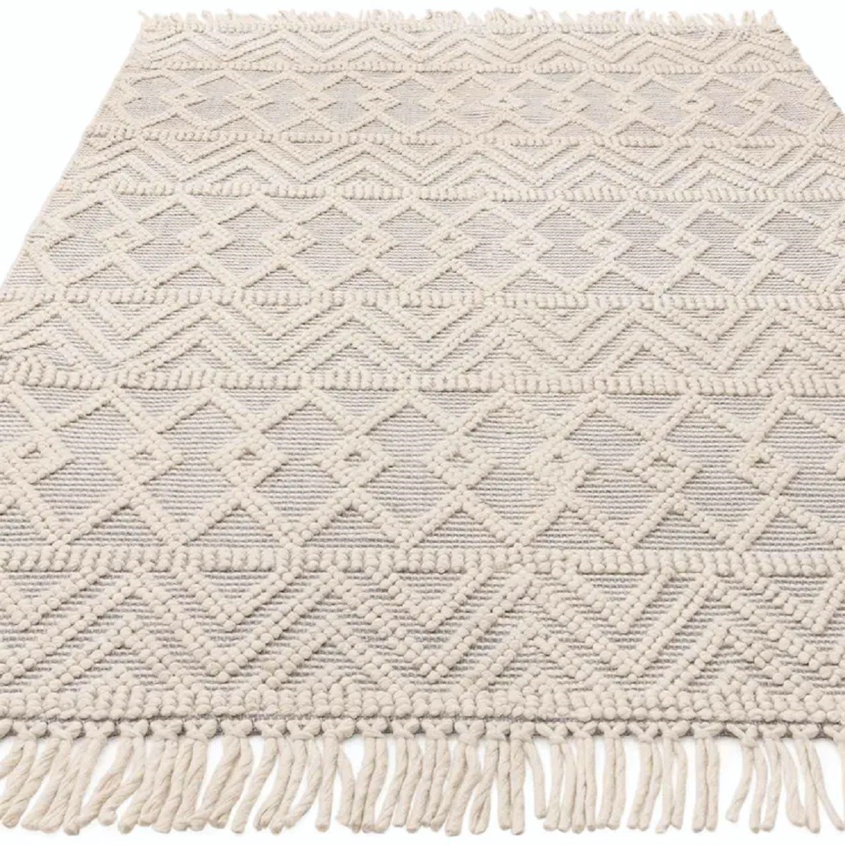 Tapis salon et chambre à franges pure laine SAGRA gris, NOVATREND