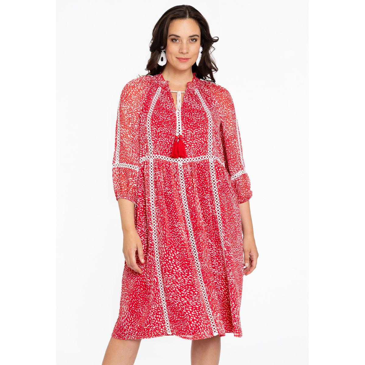 Robe avec imprimé à pois rouge, YOEK