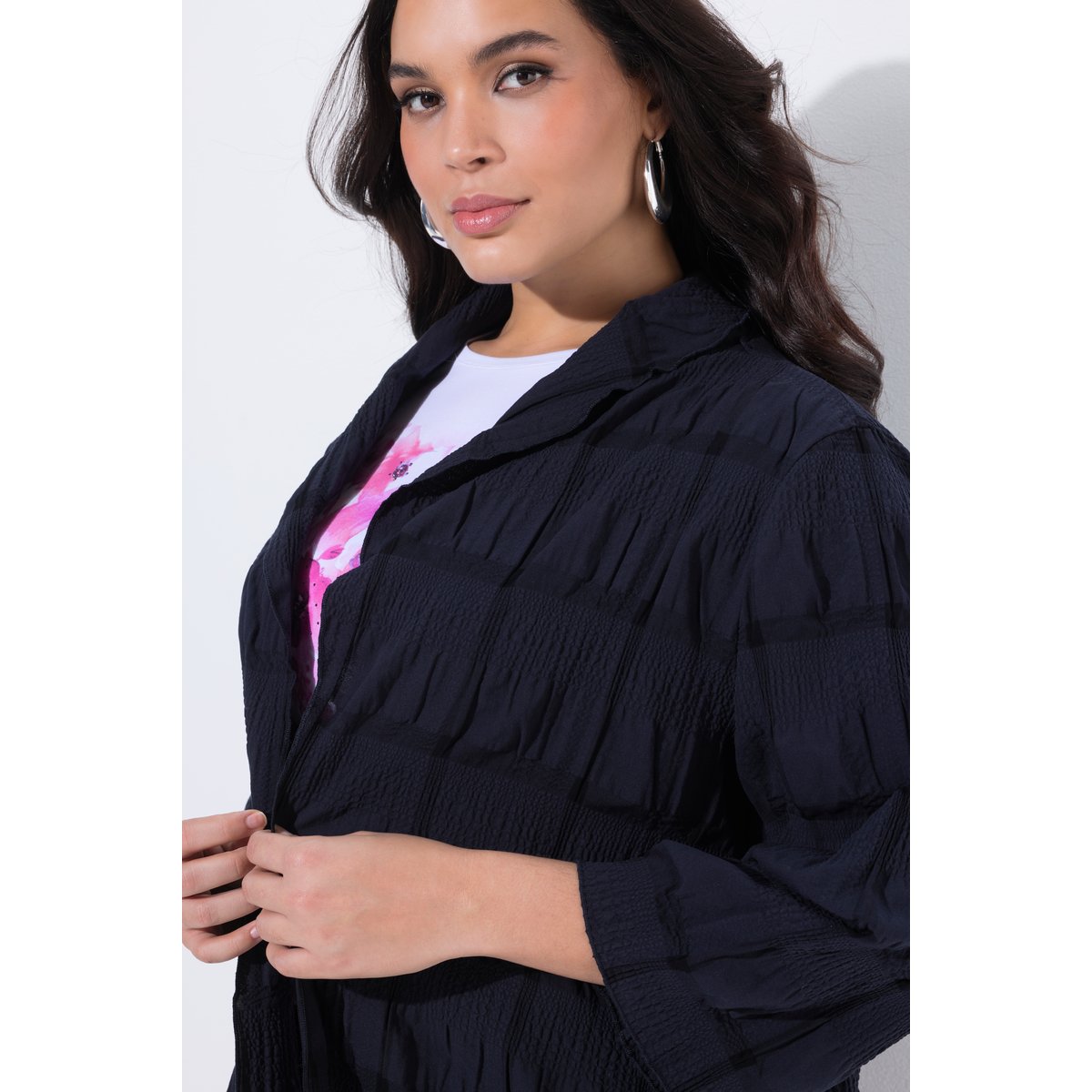Veste encolure en V et manches 3/4 marine foncé, ULLA POPKEN