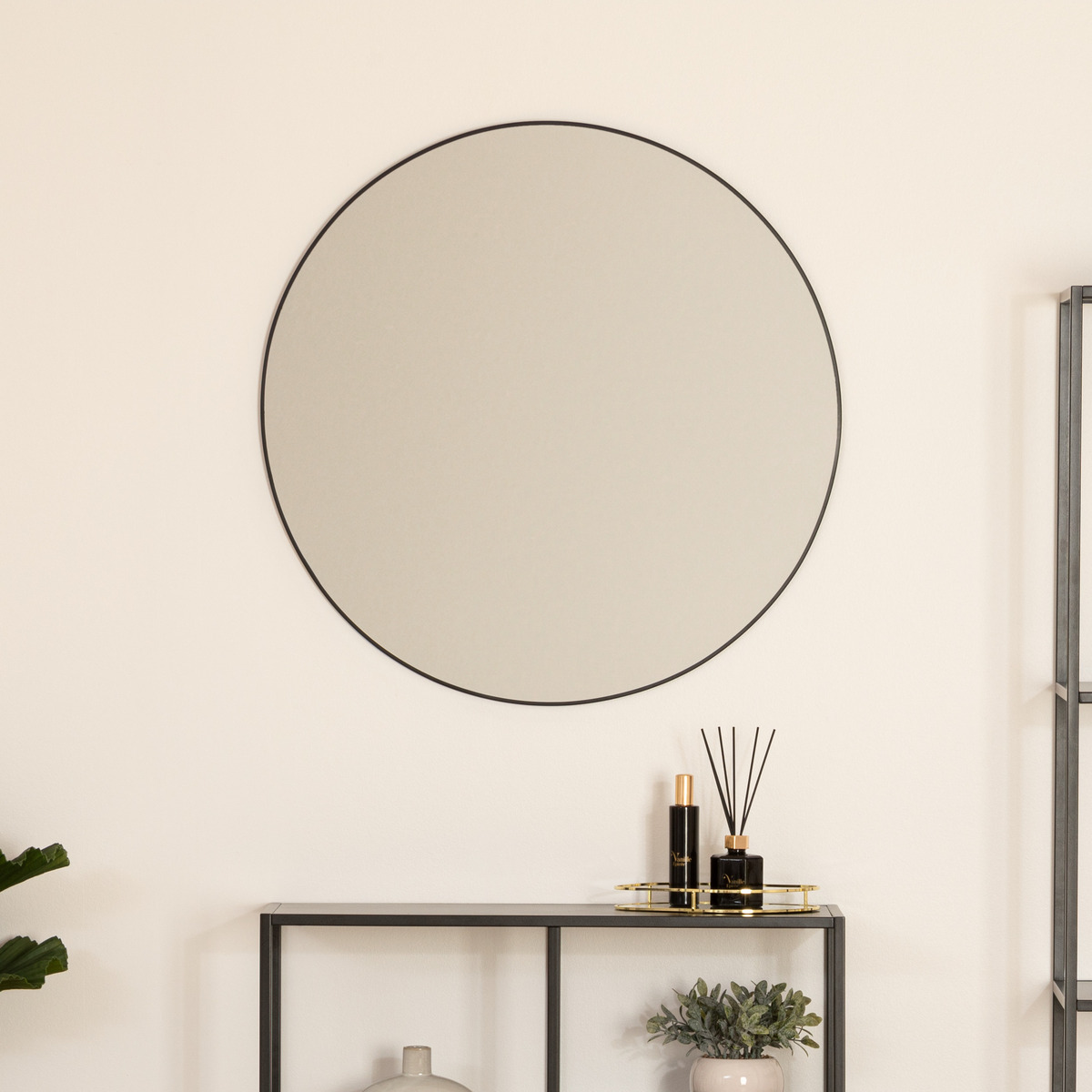 Miroir rond design cadre métal fin 76cm ALICE noir, ATMOSPHERA
