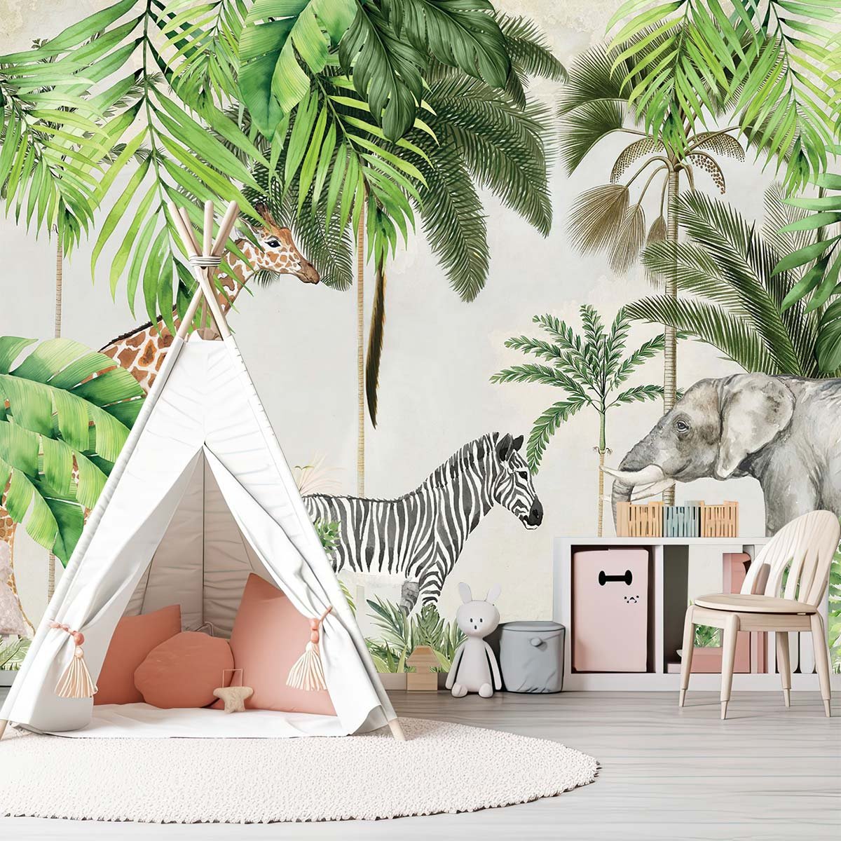 Papier peint enfant animaux de la jungle intissé, HEXOA