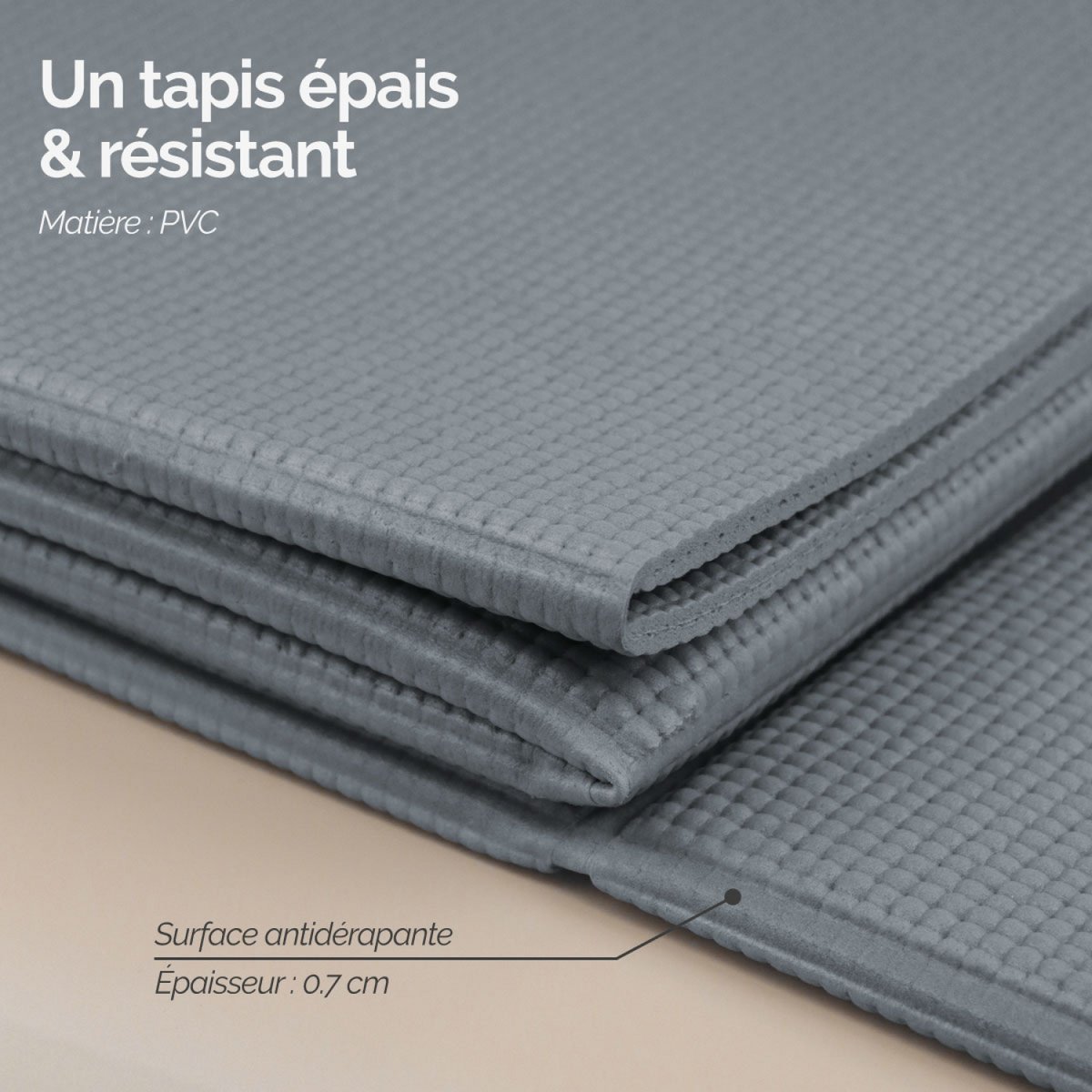 Tapis de yoga pliable gris, VIVEZEN