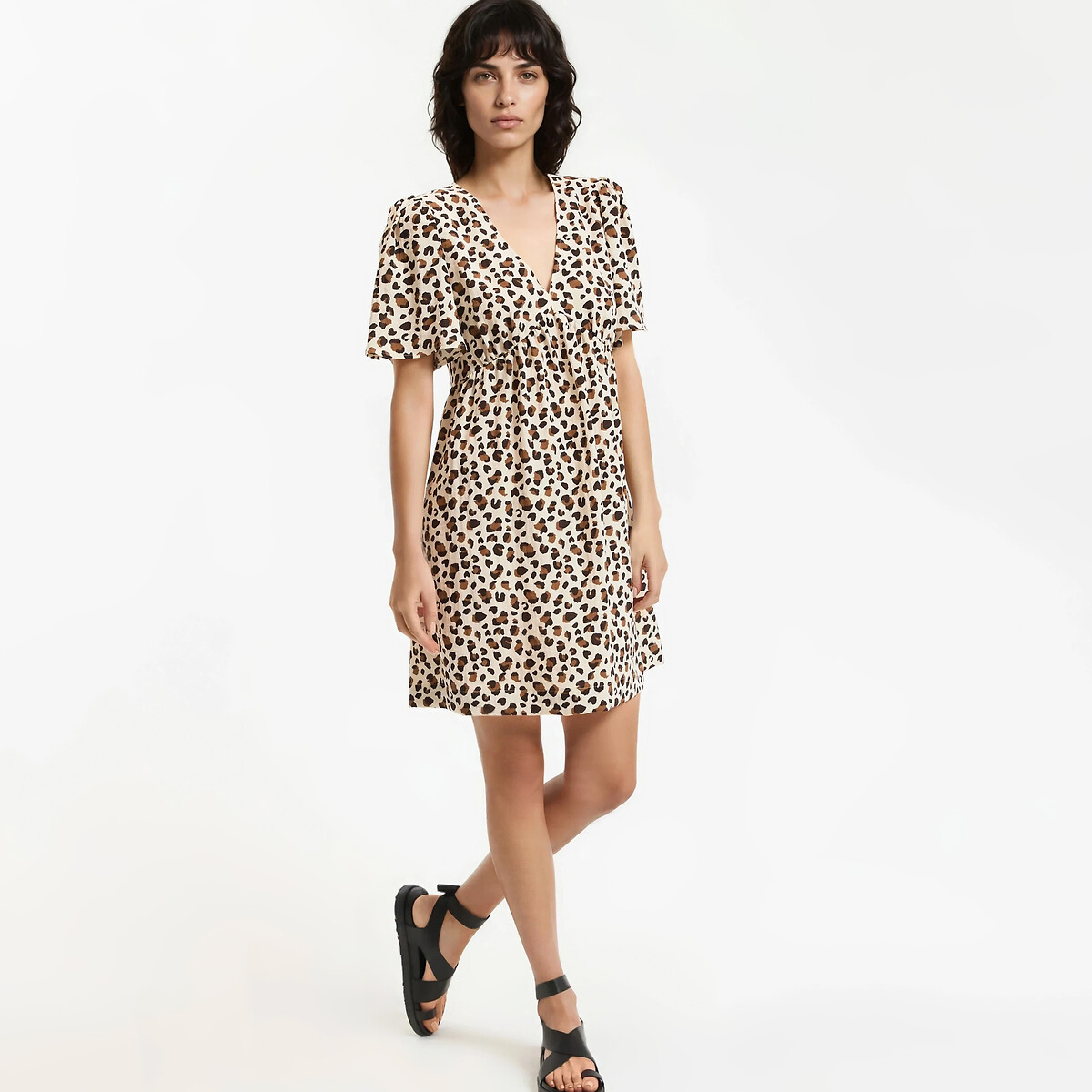 Leopard Print V-Neck Short Sleeve Mini Dress leopard print, LA REDOUTE COLLECTIONS
