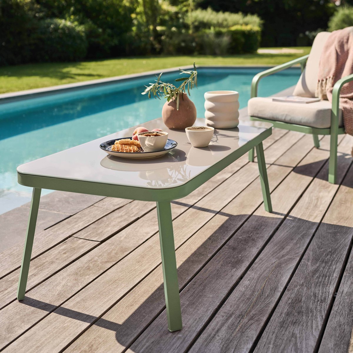 Salon de jardin 5 places en aluminium, PAMPELONNE vert, OVIALA