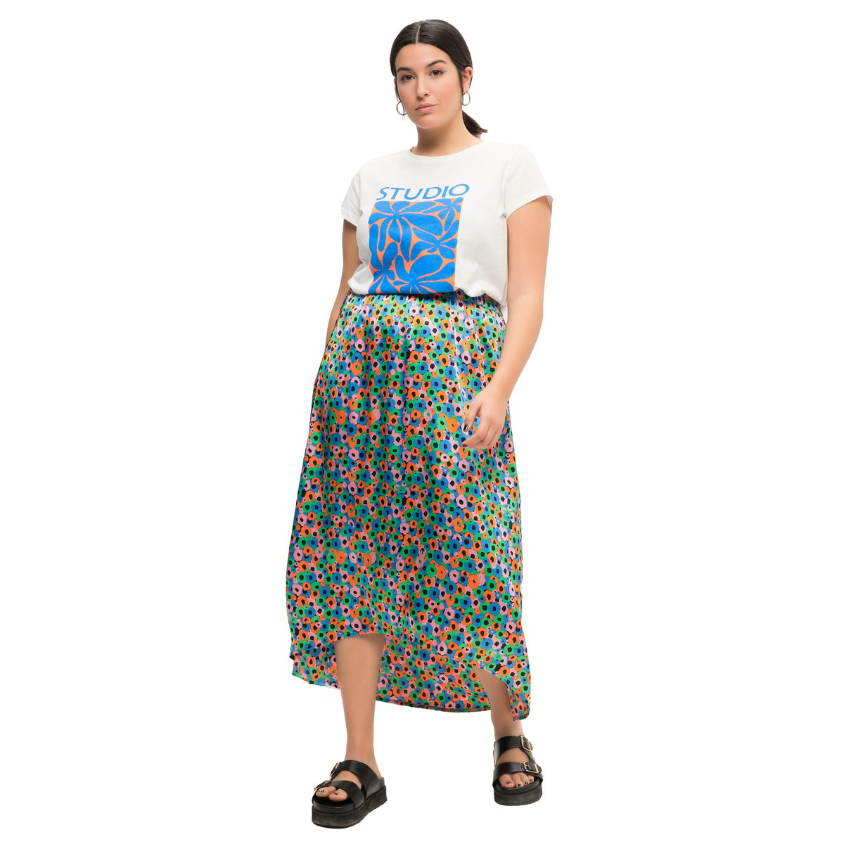 Jupe midi à taille élastique mandarine, STUDIO UNTOLD