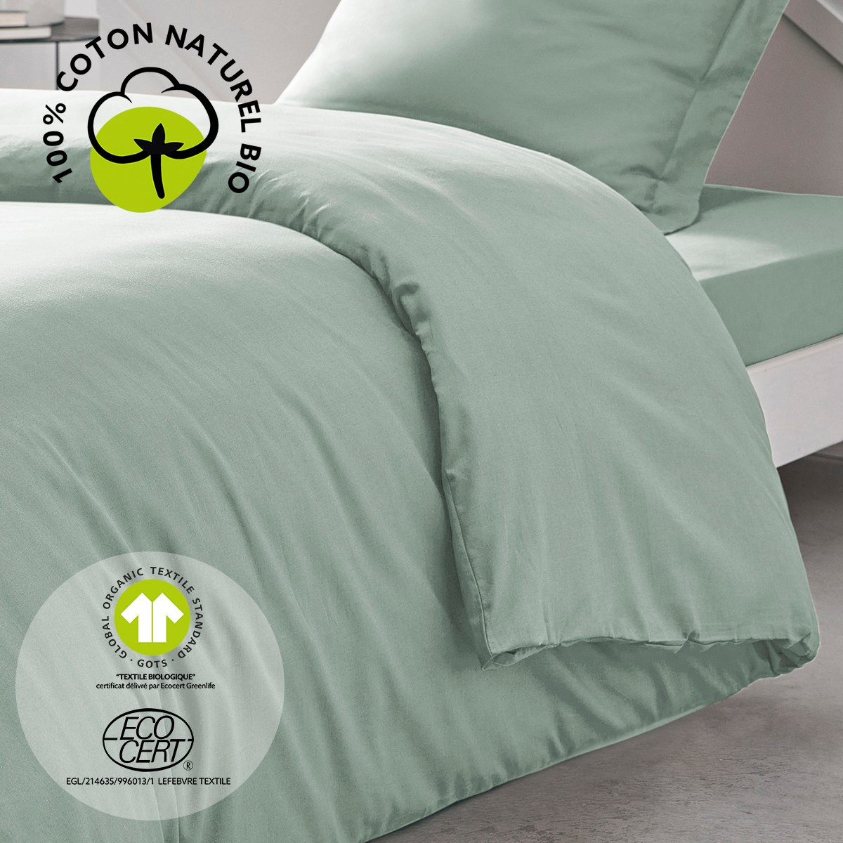 Housse de couette en coton BIO ORGANIC vert, TODAY