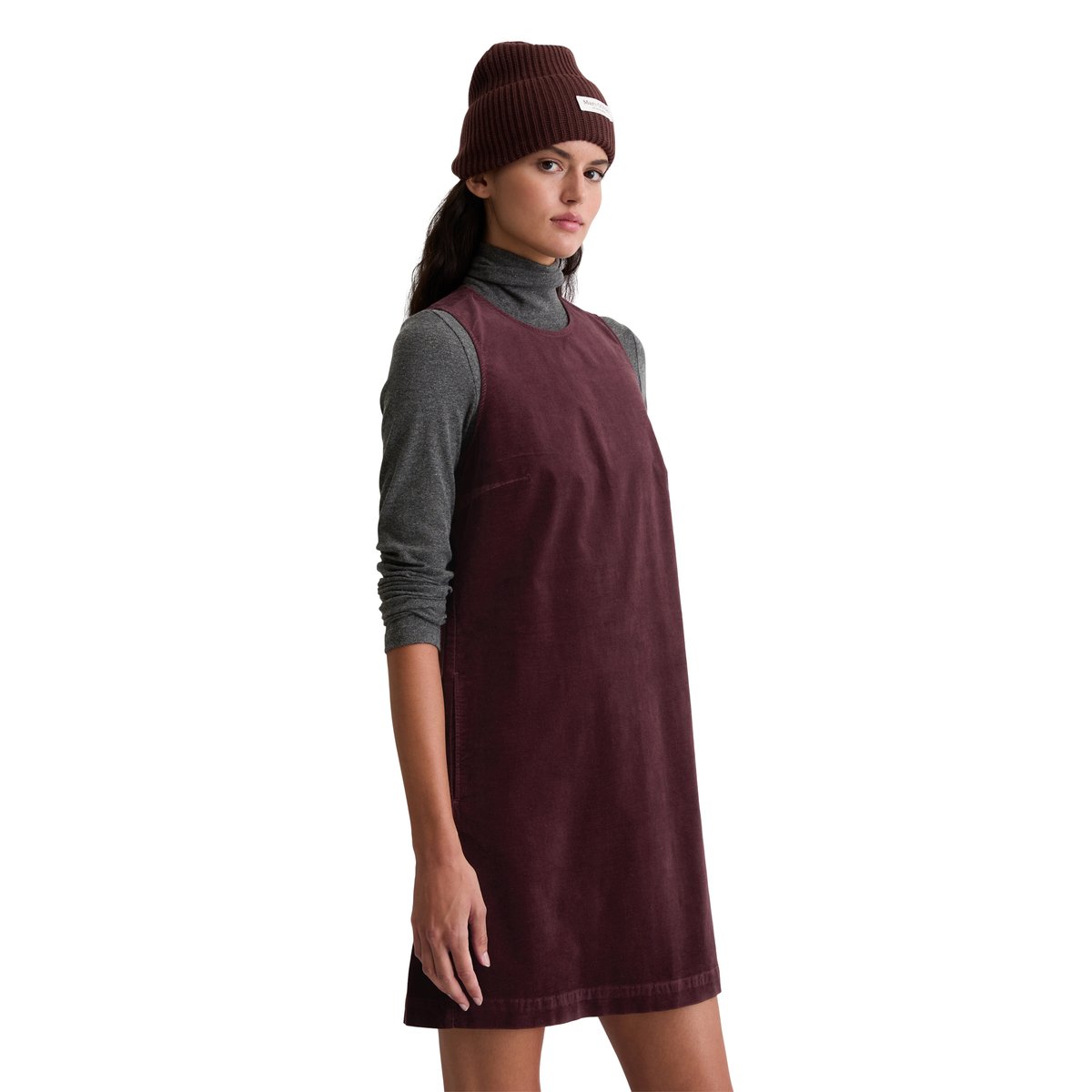 Robe courte en velours straight en coton organique-viscose stretch dunkelrot, MARC O'POLO