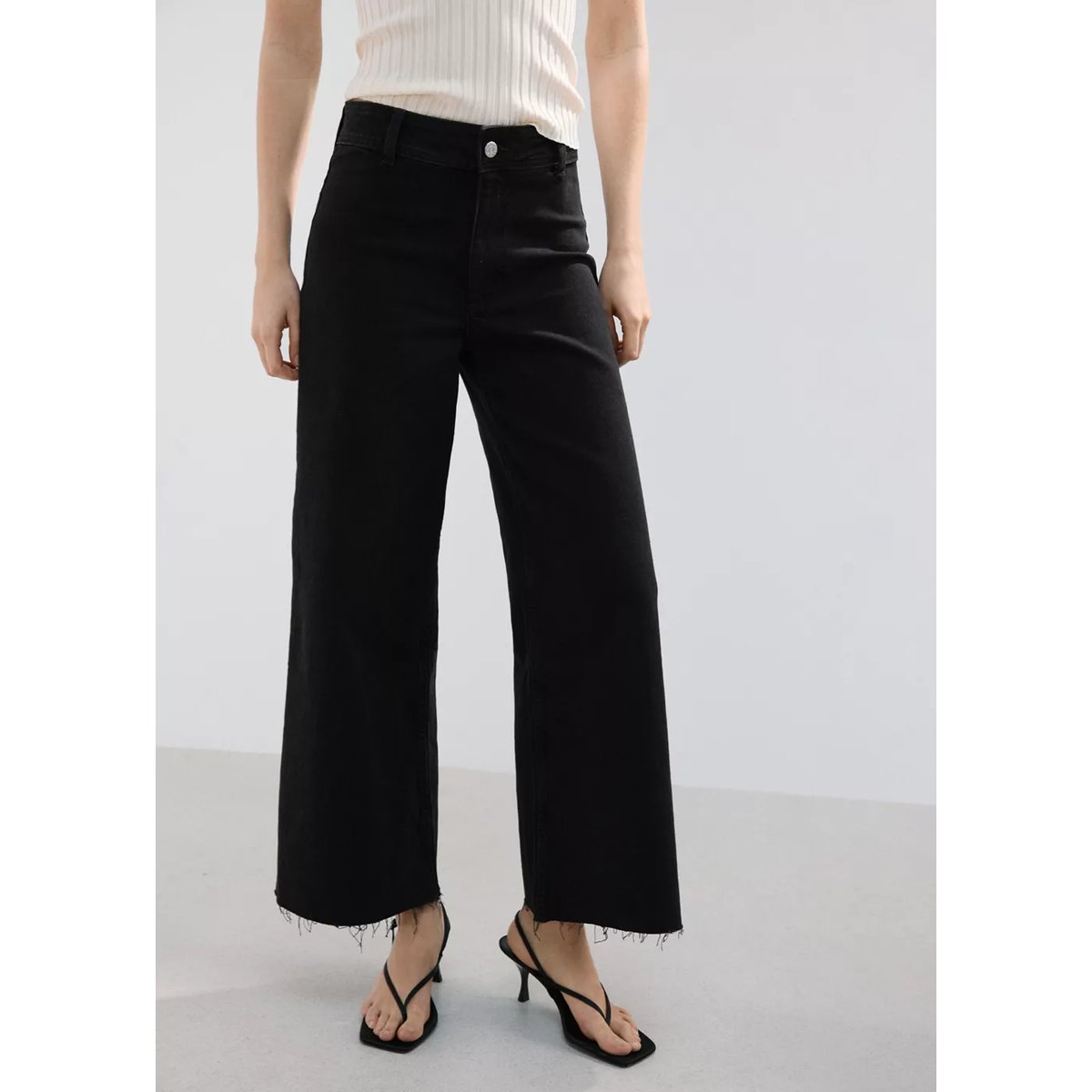 Jean style jupe-culotte Catherin taille haute black denim, MANGO
