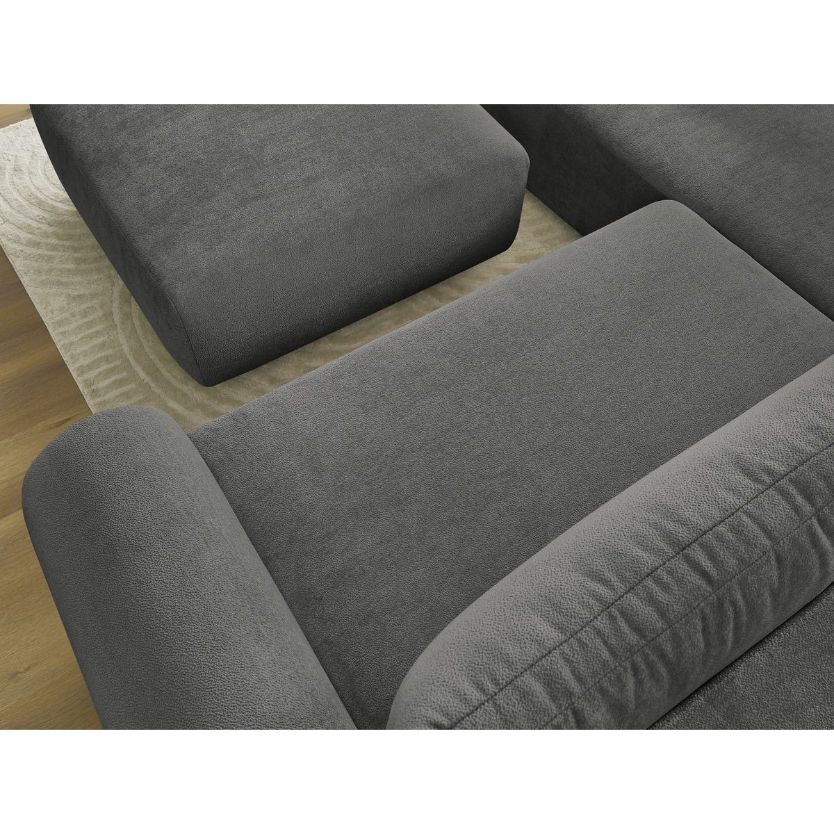 Canapé d'angle convertible 4 places en tissu lisse avec pouf, LUCIEN gris foncé, BOBOCHIC