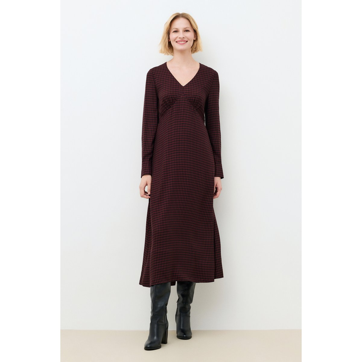 Robe fluide col v RIZA rouge foncé, CAROLL