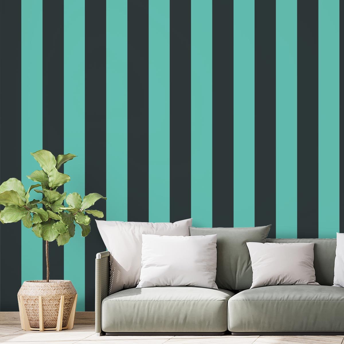 Papier peint, rayures bleues vert, HEXOA