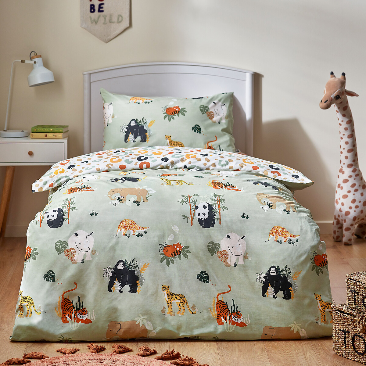 Wildlife Reversible Duvet Cover and Pillow Case Set green, LITTLE FURN
