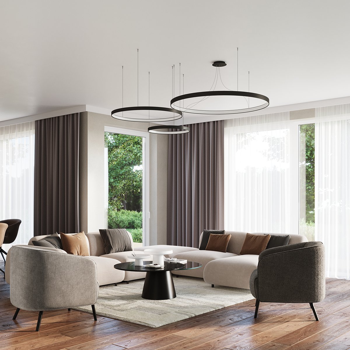Lustre Aluminium Noir LED 1 Rio noir, EDEN