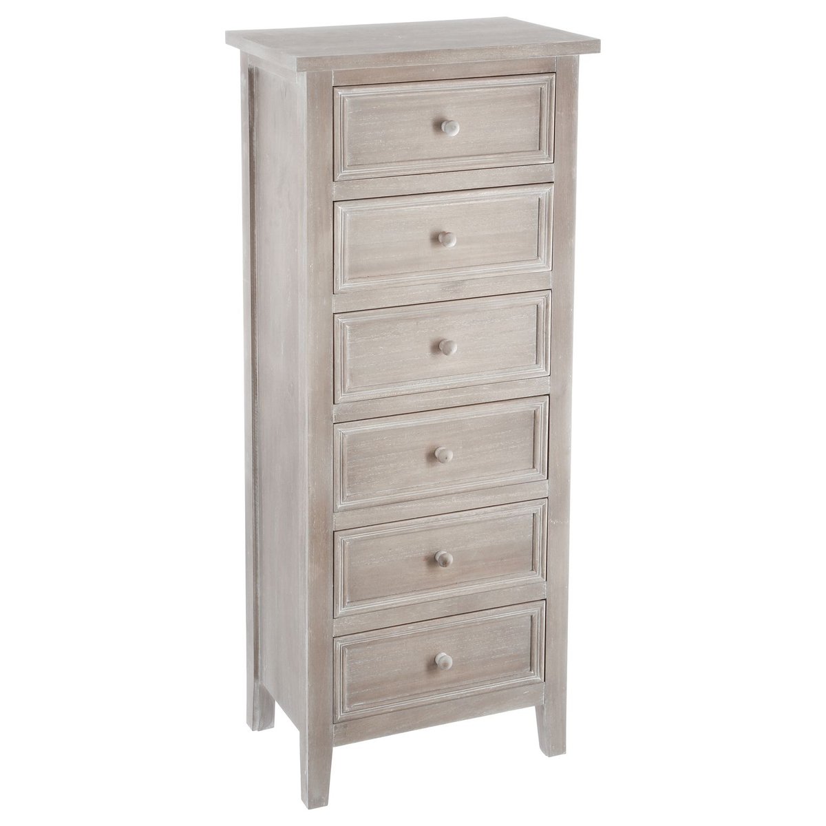Chiffonnier 6 tiroirs en bois blanchi CHARME marron, ATMOSPHERA