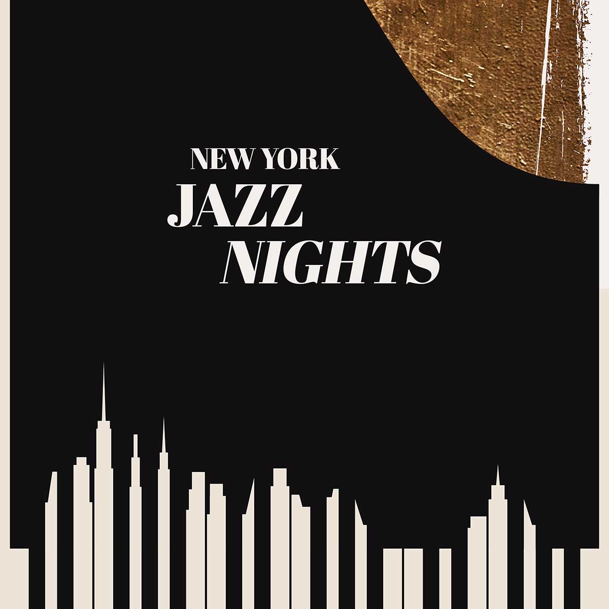 Poster new york jazz night affiche + cadre en bois - noir, HEXOA