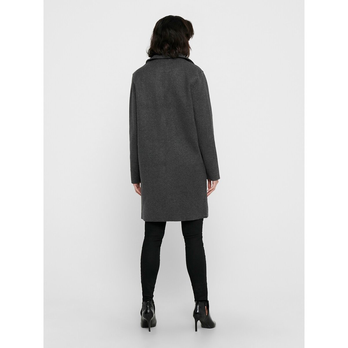 Manteau mi-long fermeture boutonnée, mi-saison gris, ONLY