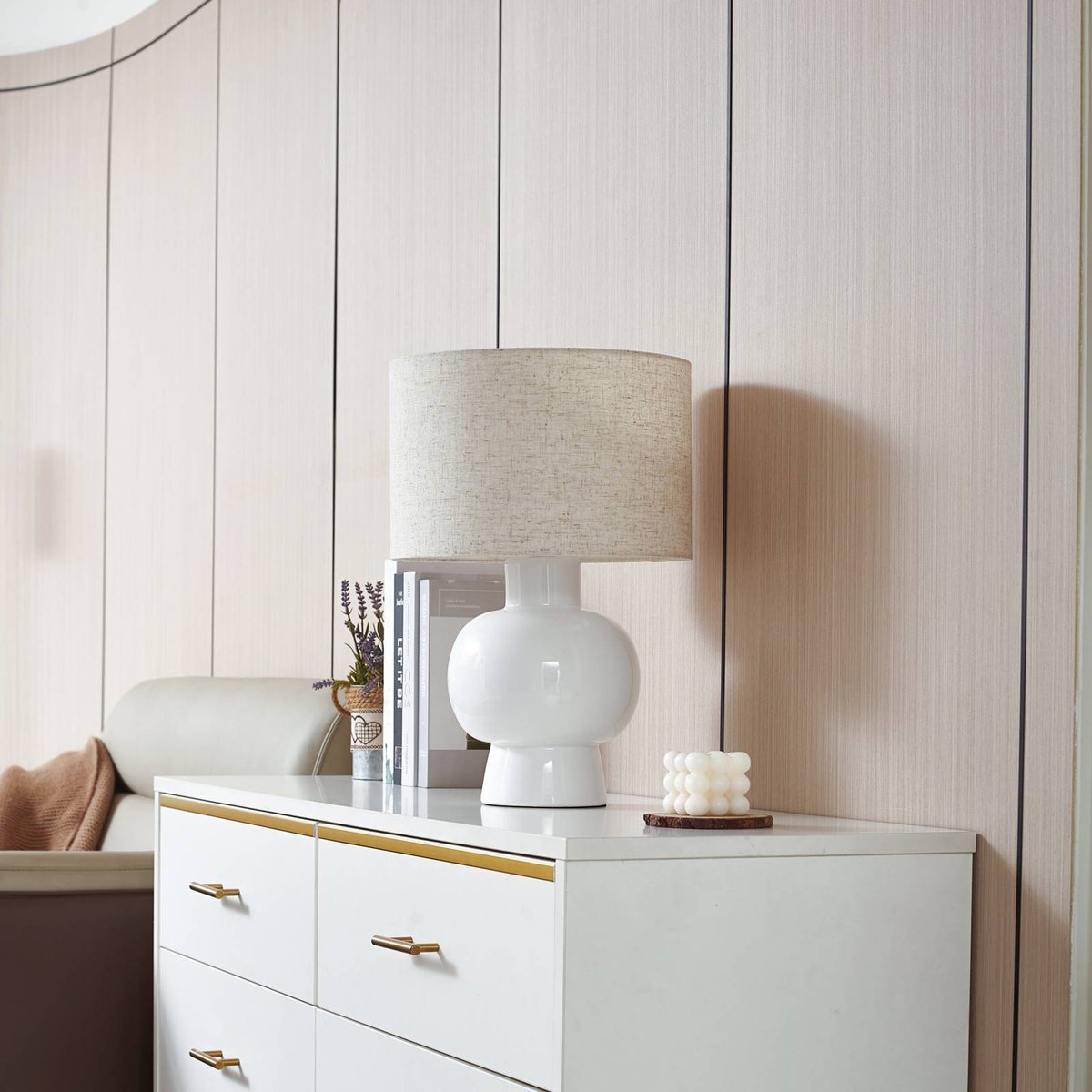 Lampe à poser en textile scandinave, Arved blanc, LINDBY