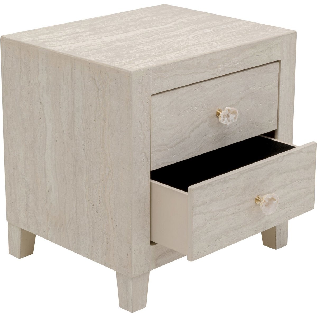 Chevet 2 tiroirs imitation pierre, TRAVERTINO beige, KARE DESIGN