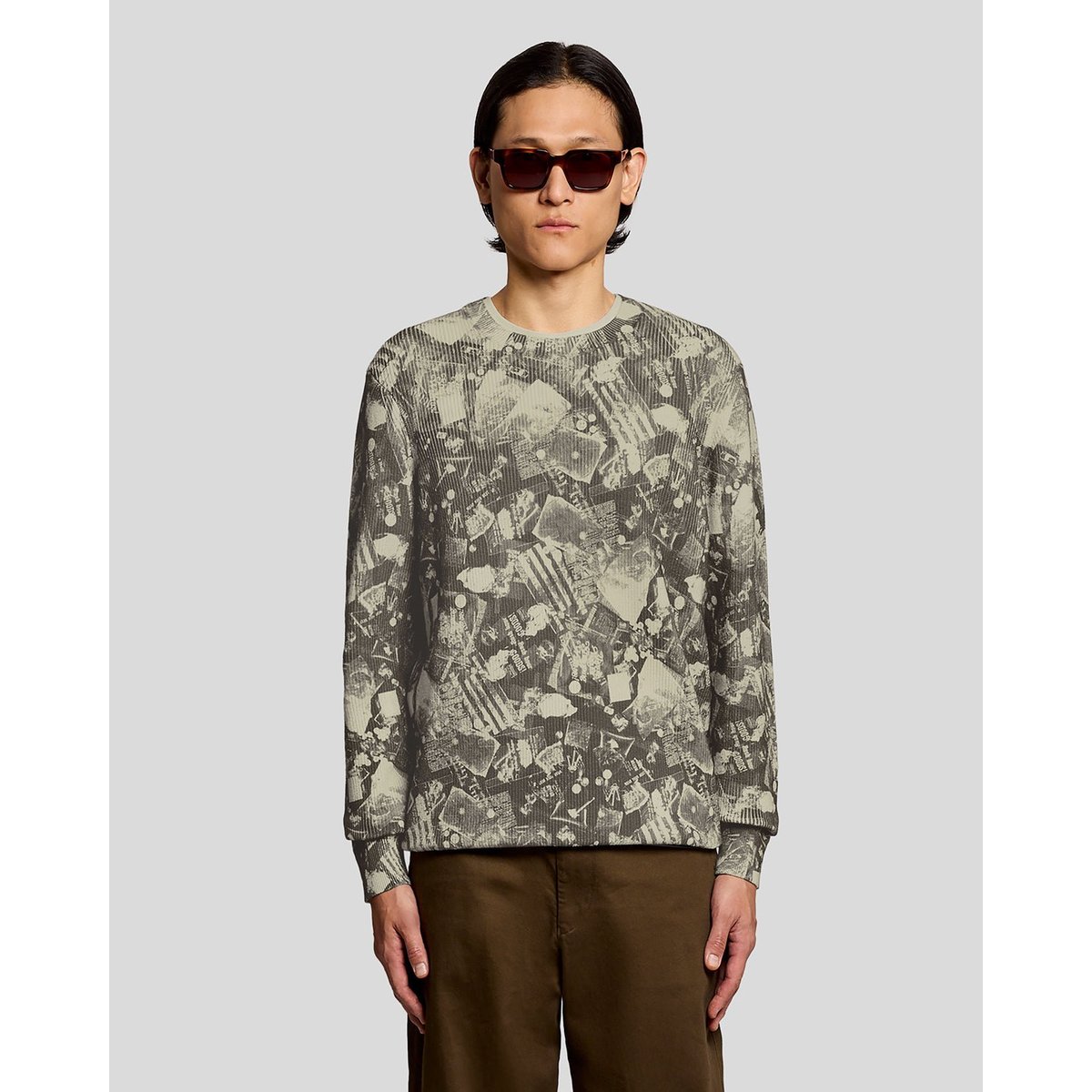 Pull imprimé col rond gris froid, LYLE & SCOTT
