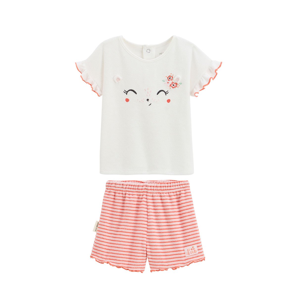 Ensemble enfant t-shirt et short en éponge Saona rose, PETIT BEGUIN