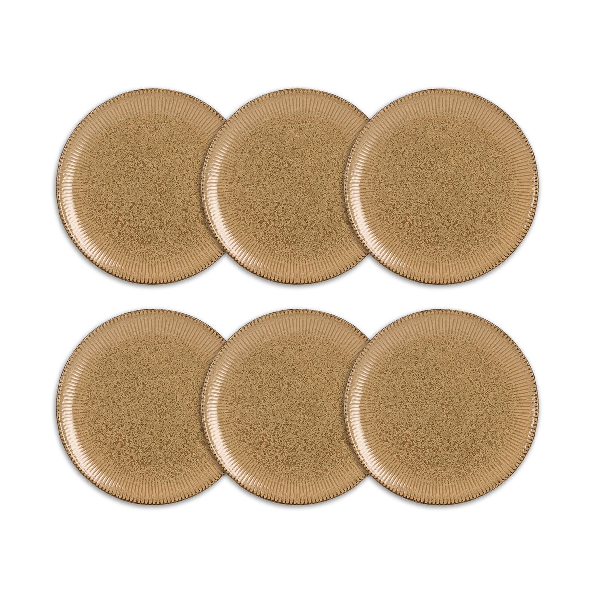 Lot de 6 assiettes plates 27cm en porcelaine, LUNEA marron, OGO LIVING