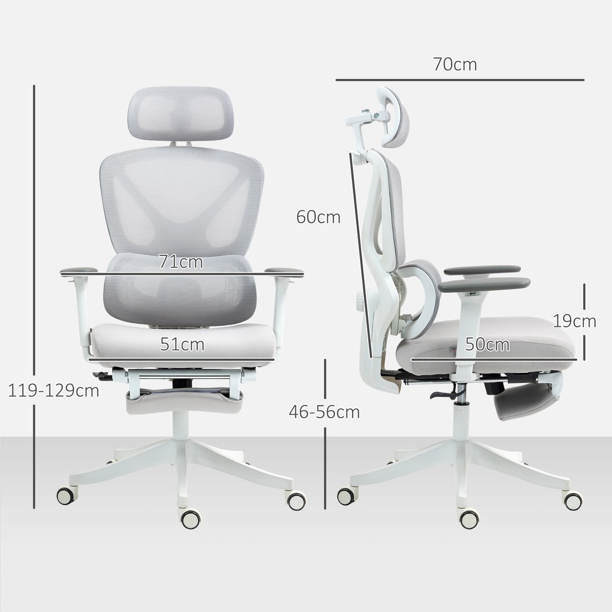 Chaise de bureau Maille (100% polyester) Gris gris, HOMCOM