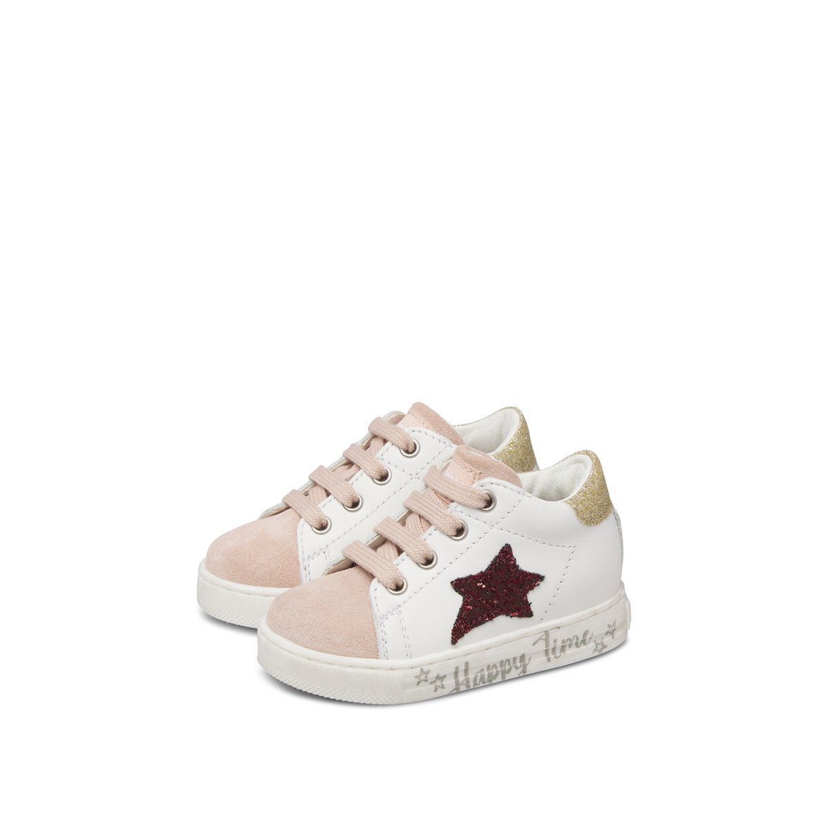 Sneakers en cuir et velours SASHA blanc-rose-, FALCOTTO