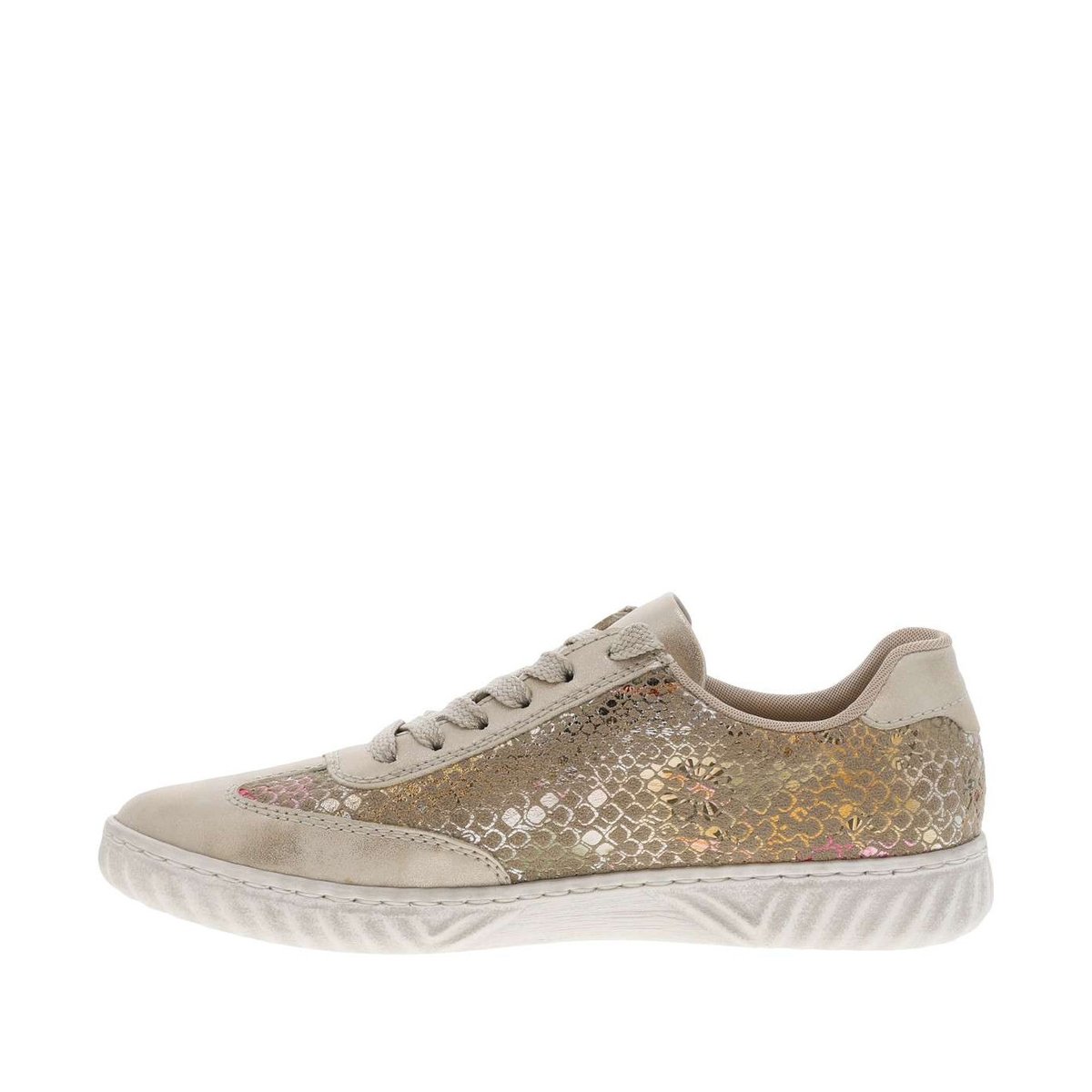 Tennis multicolores effet doré plates à lacets plats dorés et zip latéral multicolore, RIEKER