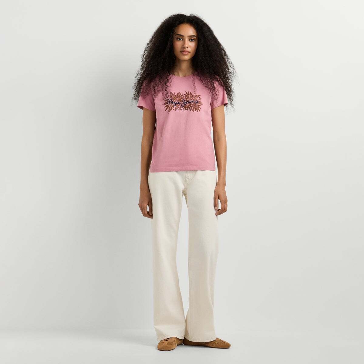 T-Shirt Avec Logo Imprimé Floral rose poudre rose, PEPE JEANS