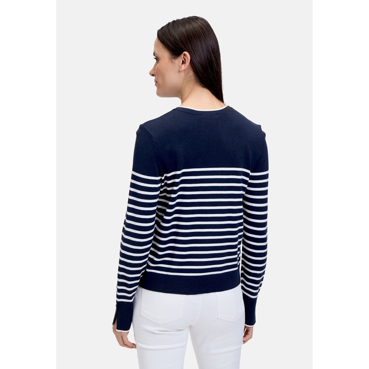 Cardigan en maille basique à rayures patch dark blue/cream, BETTY BARCLAY