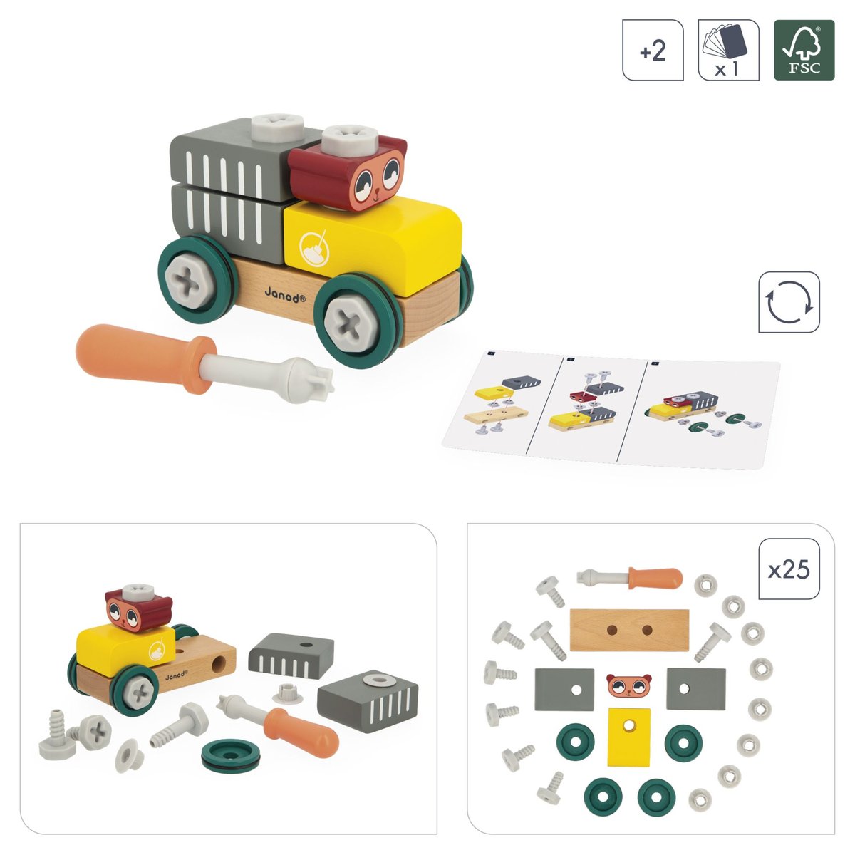 Jeu De Construction En Bois, Voiture À Bricoler multicolore, JANOD