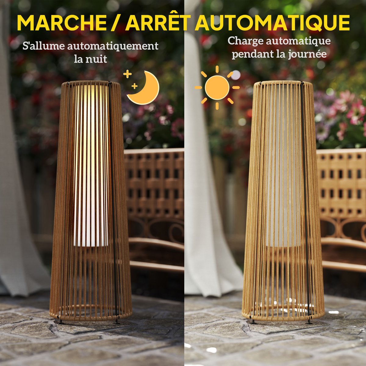 Lampe en rotin Résine PE beige, OUTSUNNY