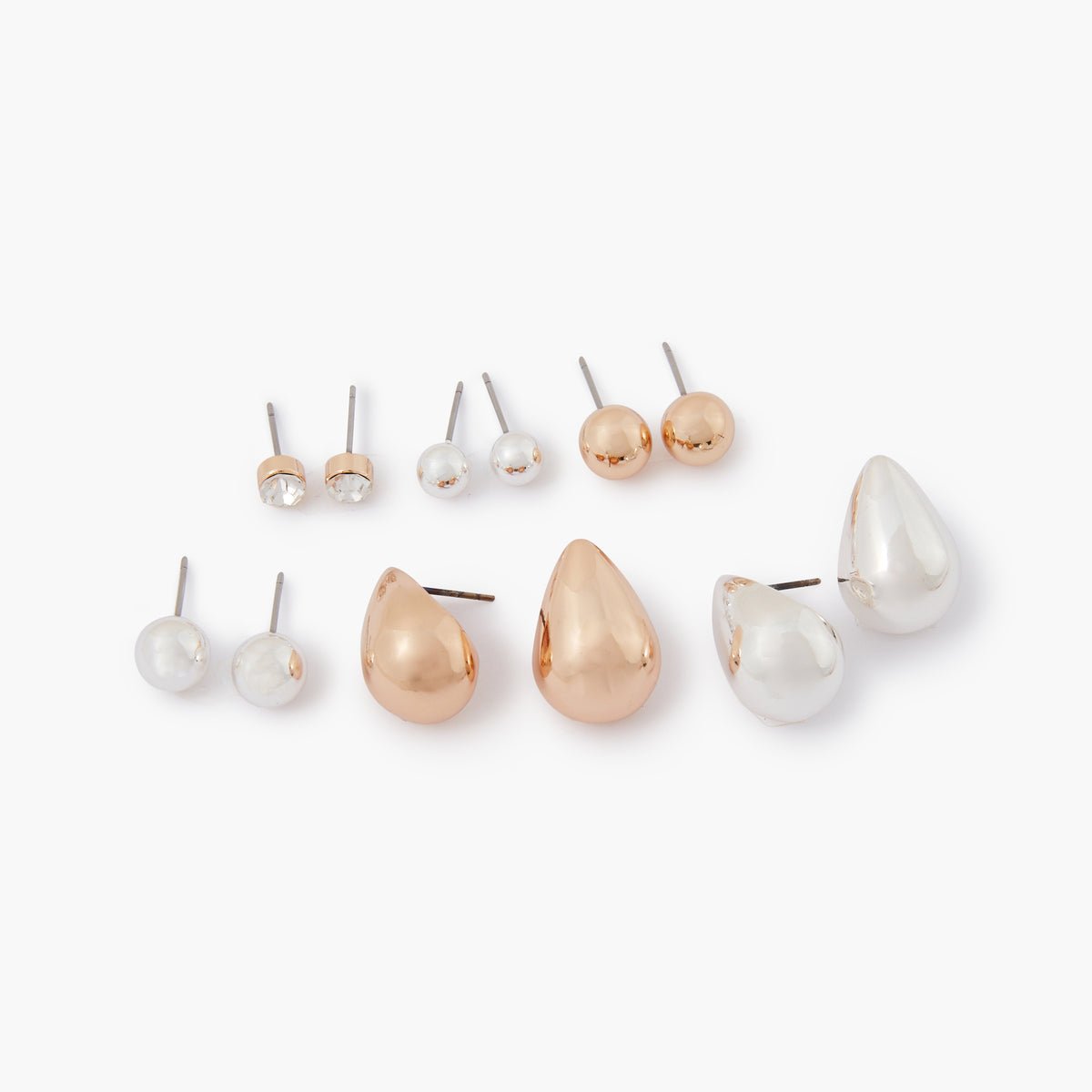 Set de 6 boucles d'oreilles gouttes et boules argenté, BALABOOSTE