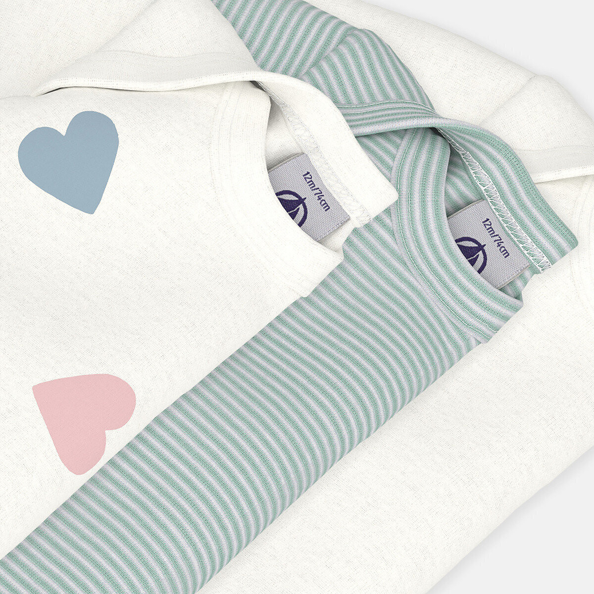 Confezione da 3 body maniche lunghe verde + bianco, PETIT BATEAU