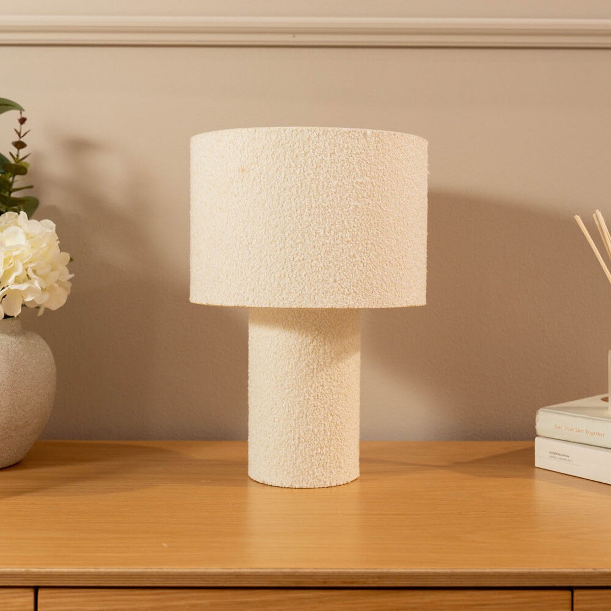 Allie Boucle Fabric Table Lamp in Natural white, SO'HOME