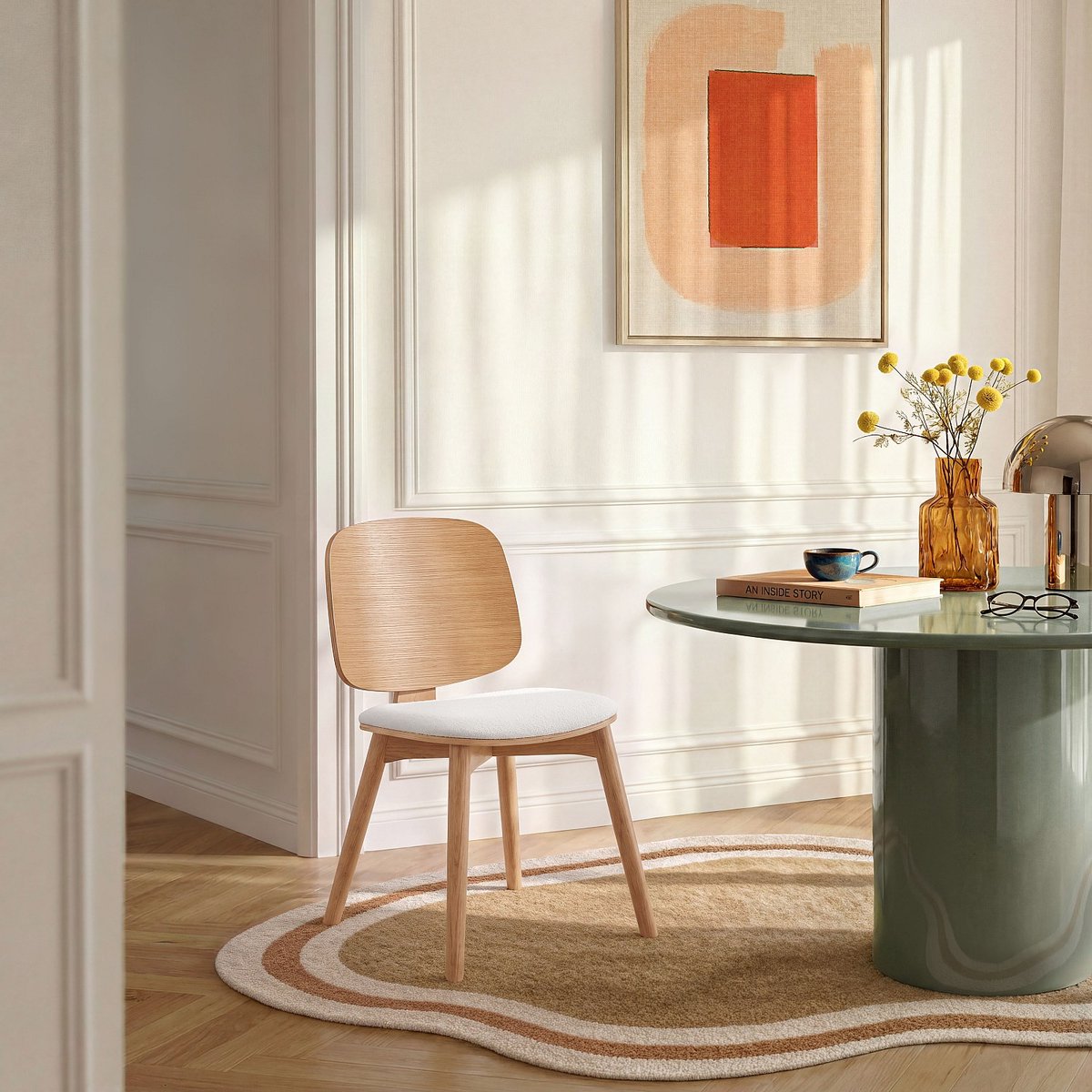 Lot de 2 chaises en tissu texturé et chêne massif crème, HABITAT