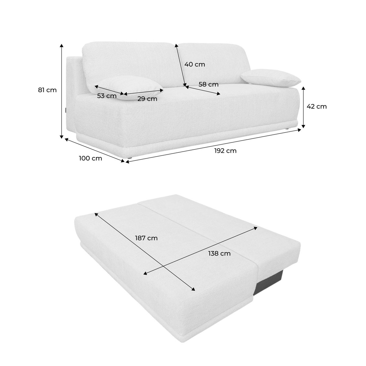 Banquette convertible 3 places bouclette avec coffre NELSON blanc cassé, SWEEEK