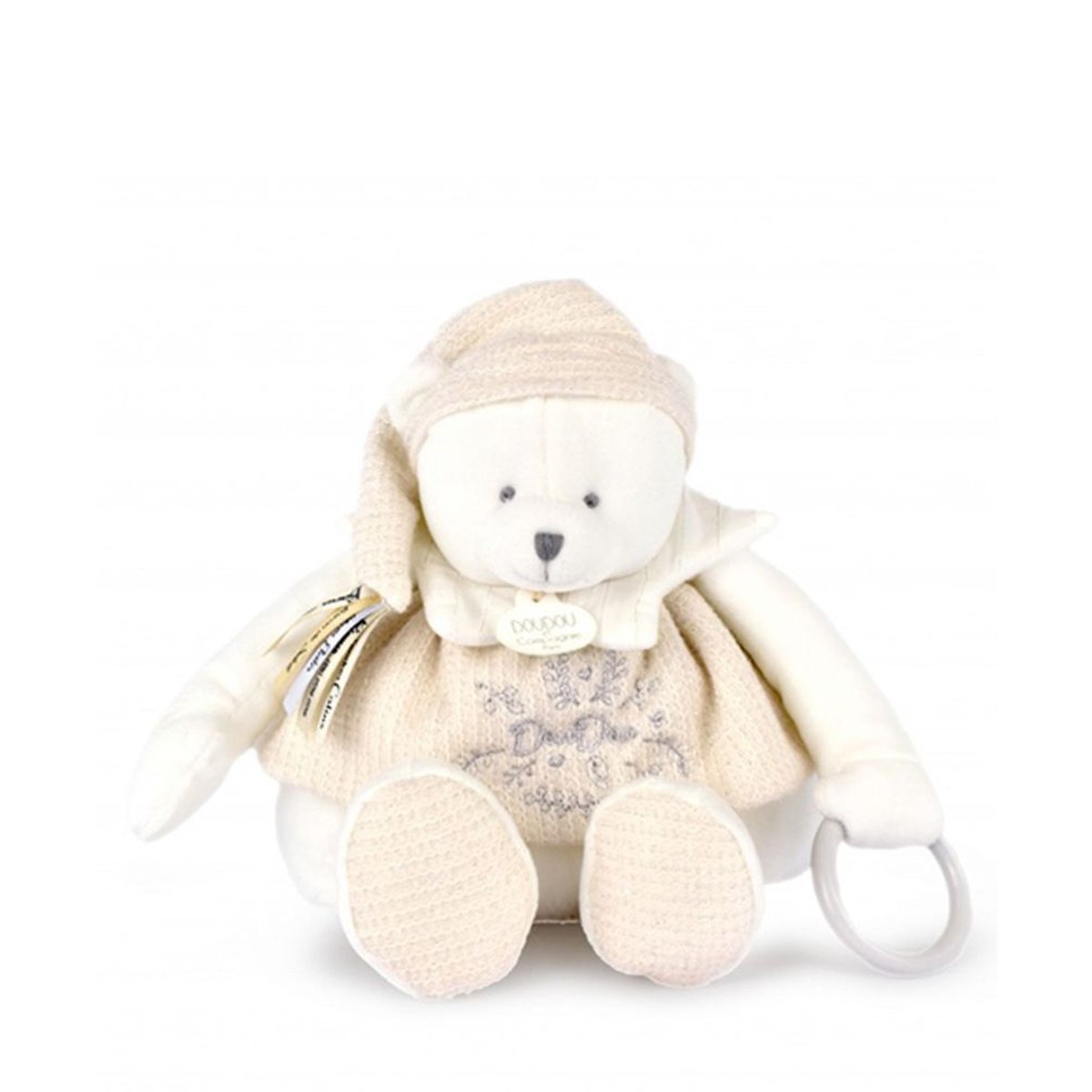 Peluche d'éveil Ours 30 cm Blanc couleur unique, DOUDOU ET COMPAGNIE