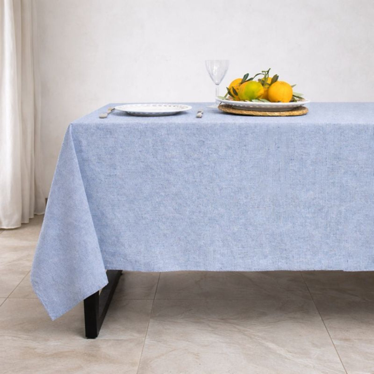 Nappe + 8 serviettes coton COLETTE bleu grec, FEBRONIE