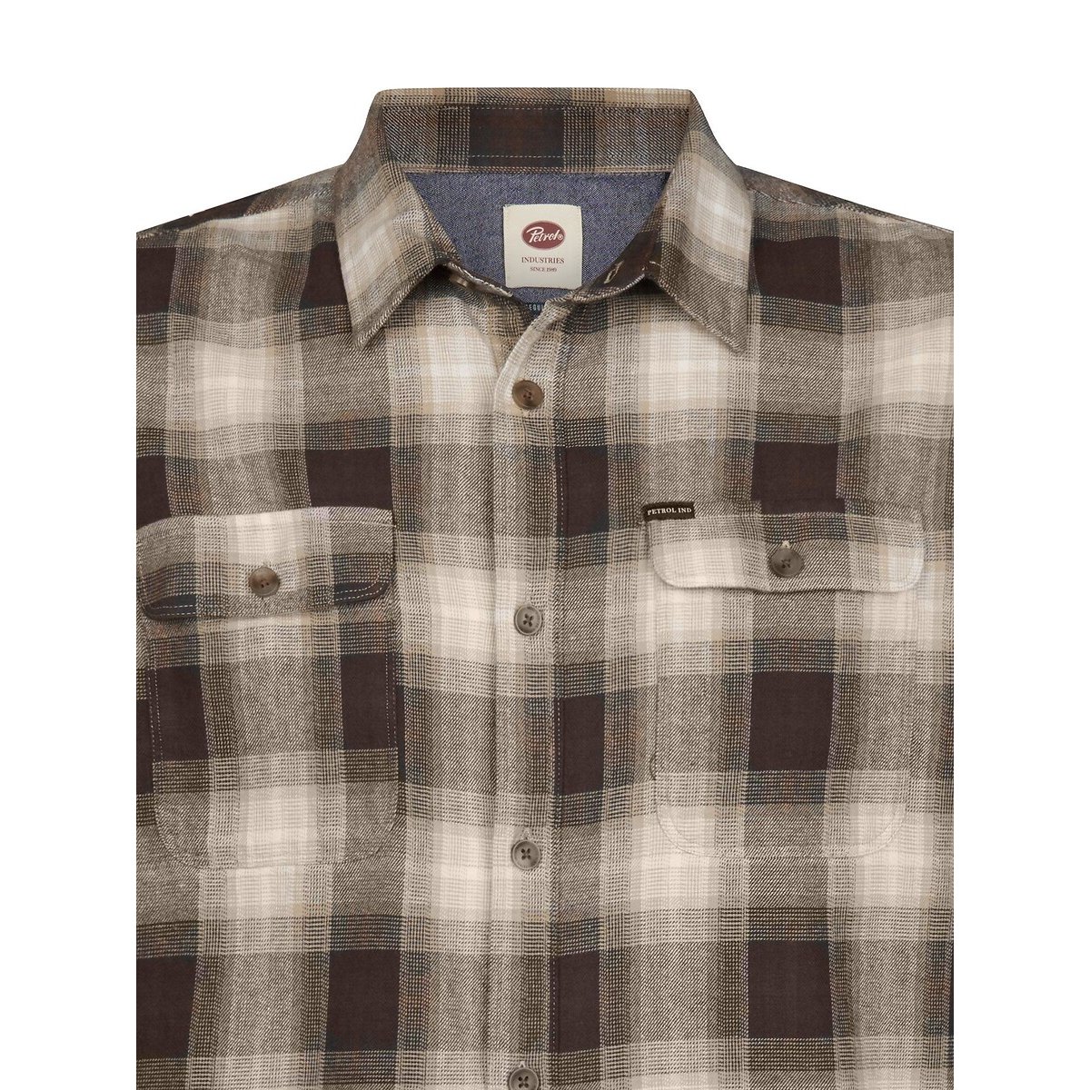 Chemise droite imprimée à carreaux, manches longues carreaux marron, PETROL INDUSTRIES