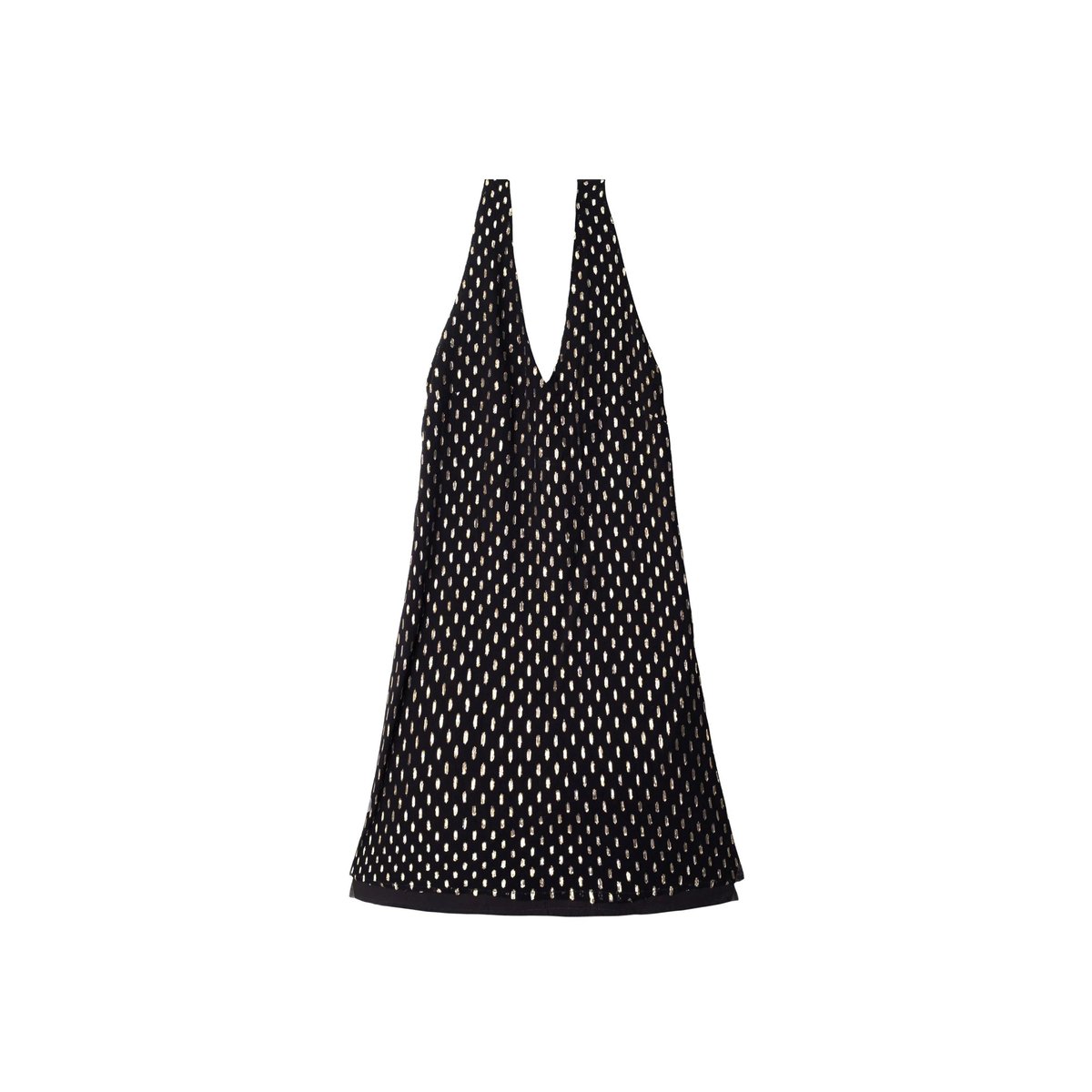 Robe midi noire avec nœud au cou et détails dorés noir, THE-ARE