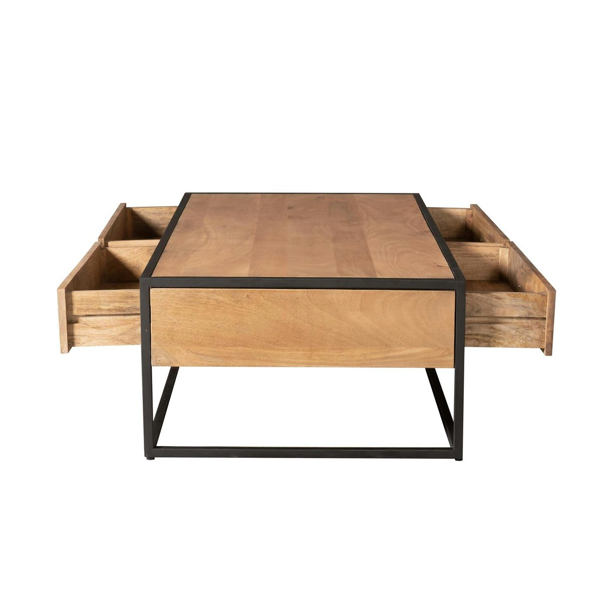 Table basse bois clair métal noir 4 tiroirs RIVANO bois naturel, PIER IMPORT