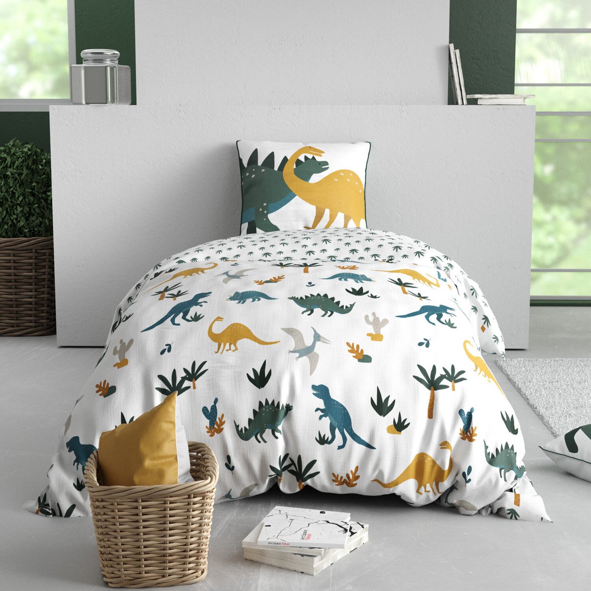 Parure housse de couette coton imprimée, denver vert, C DESIGN HOME TEXTILE