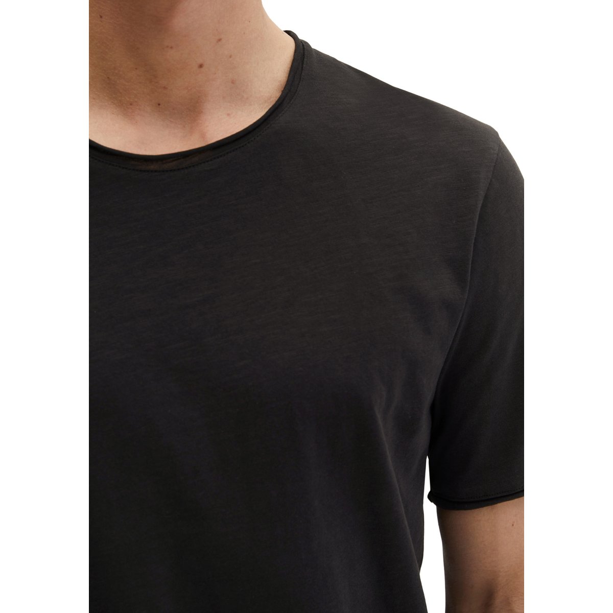 T-shirt regular en jersey slub doux noir, MARC O'POLO