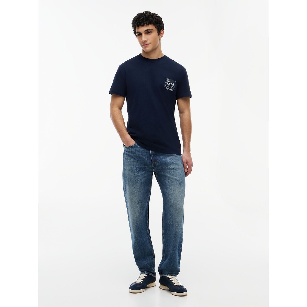 Flag Logo Short Sleeve T-Shirt navy blue, TOMMY JEANS
