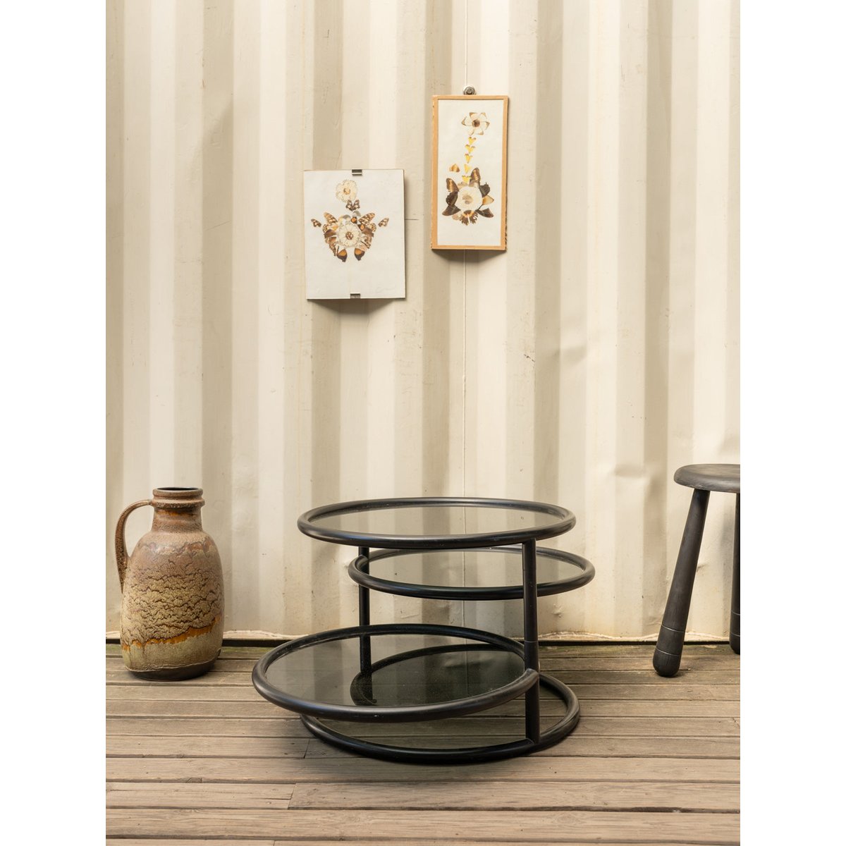 Table basse en métal noir et verre Donna N°1121 - Bon état noir, DEBONGOUT