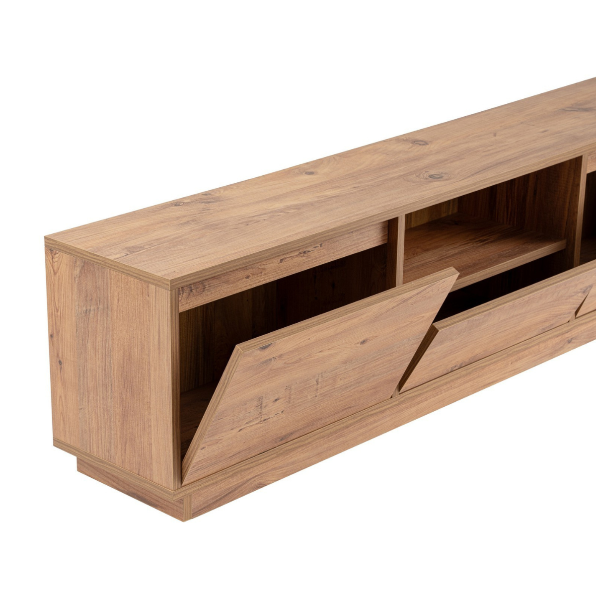 Meuble TV 3 portes rabattables et 1 niche ouverte L160 cm - VANGUARD pin atlantique, CALICOSY
