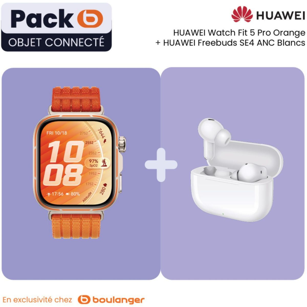 Montre connectée Pack Watch FIT 5 Pro orange+Freebuds SE4 orange, HUAWEI