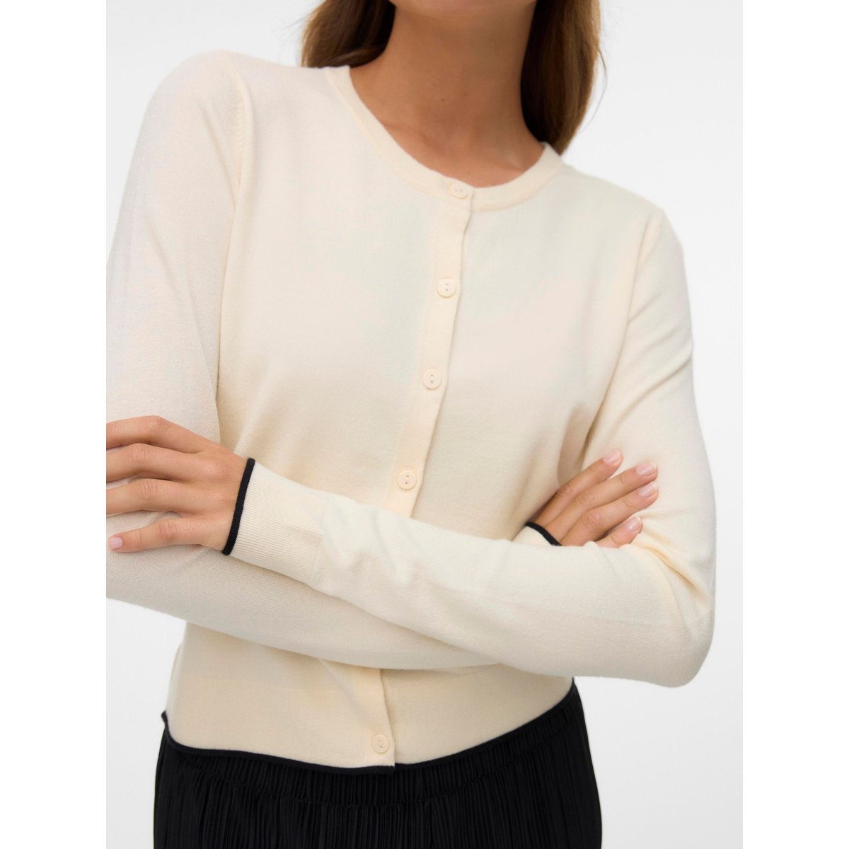 Gilet col rond en fine maille blanc cassé, VERO MODA